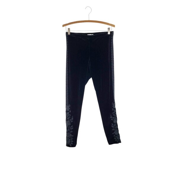 Johnny Was JW Los Angeles Black Velvet Tonal Embroidered Leggings Womens Medium - Picture 1 of 8